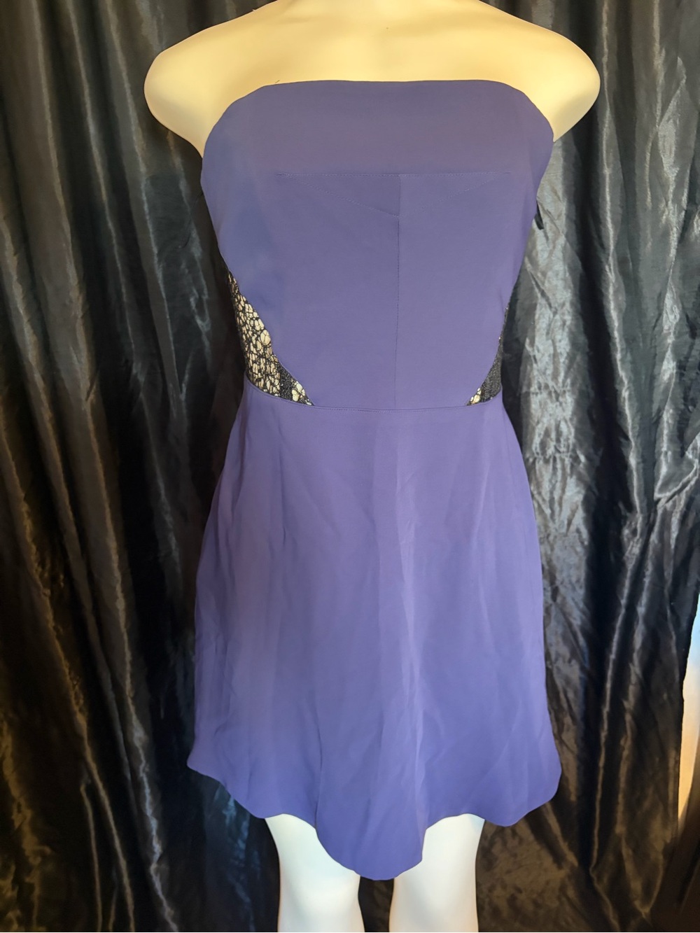 RACHEL Rachel Roy Strapless Purple Dress with Black Lace Insets